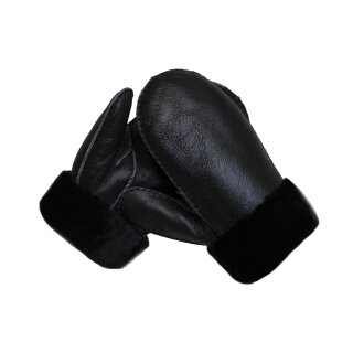 Fäustlinge Faust Handschuhe aus Lammfell mit Nappaleder Schwarz XS