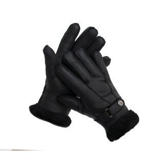 Finger Handschuhe aus Nappaleder mit Lammfell gefüttert Schwarz S