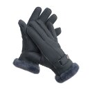 Finger Handschuhe aus Nappaleder mit Lammfell gefüttert Marine XL