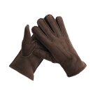 Finger Handschuhe aus Lammfell mit Veloursleder Braun S...