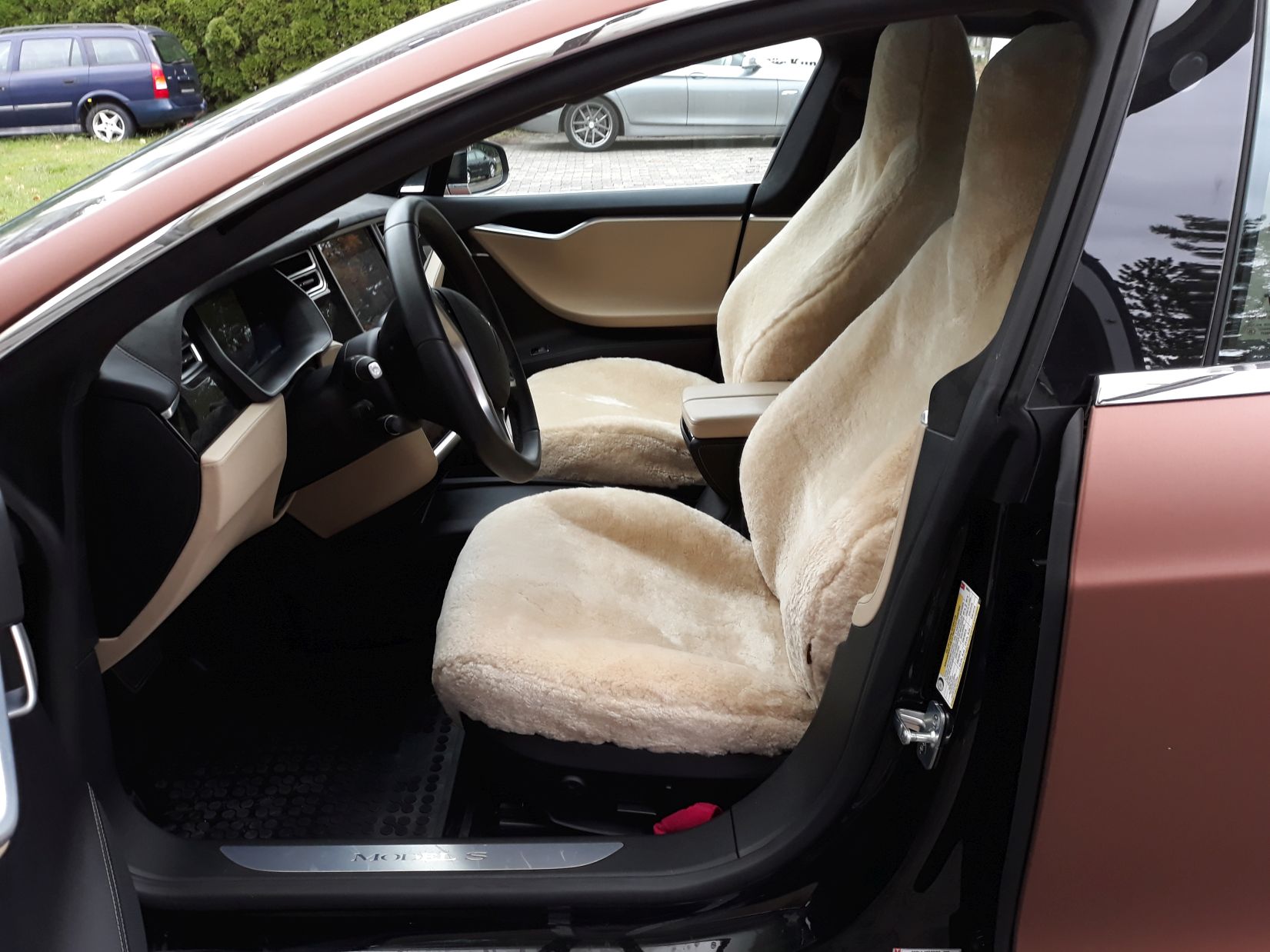 PAAR Auto Sitzbezug für Auto Weiß echte Schaffell Universal Cape Kopfstütze  Warme Sitzauflage für Autostuhl Wolle warme Mantelbezüge für Fahrzeug -  .de